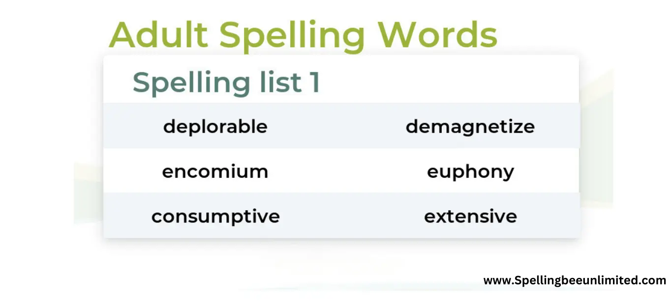 Spelling Bee Words for Adults